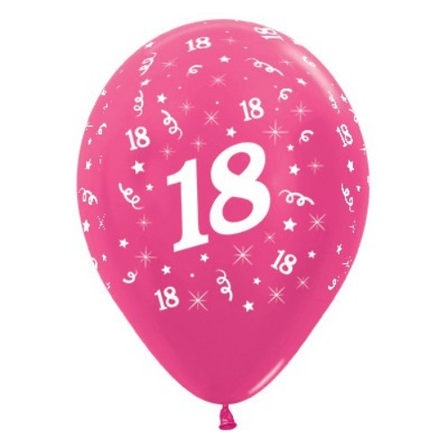 Pack of 25 fuchsia metallic pearl balloons for age 18 birthday celebrations, adding elegance and vibrancy to your party.