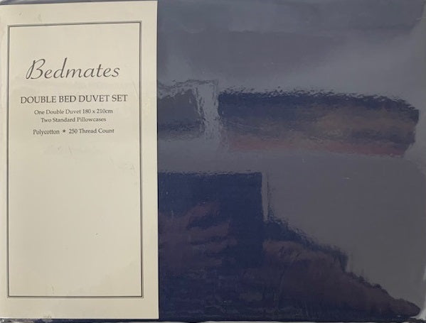 Reversible duvet set in navy and silver, crafted for comfort and style, perfect for double beds and easy maintenance.