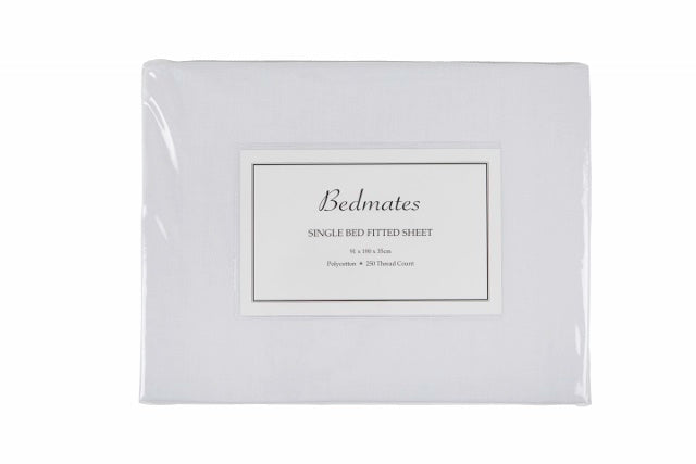 White King Single Sheet Set from Bedmates, made of soft, durable polyester-cotton blend, includes flat sheet, fitted sheet, and pillowcase.