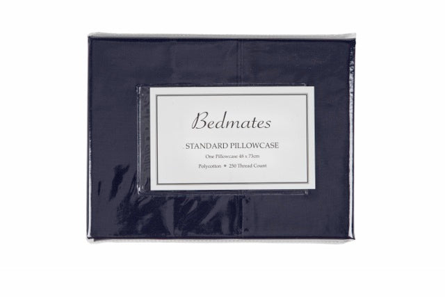 Navy 250TC polyester-cotton pillowcase, soft and smooth, perfect for elegant bedding and easy care.
