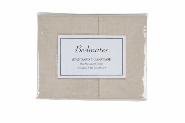 Oyster-colored 250TC polyester cotton pillowcase, soft and durable, perfect for enhancing sleep comfort and style.