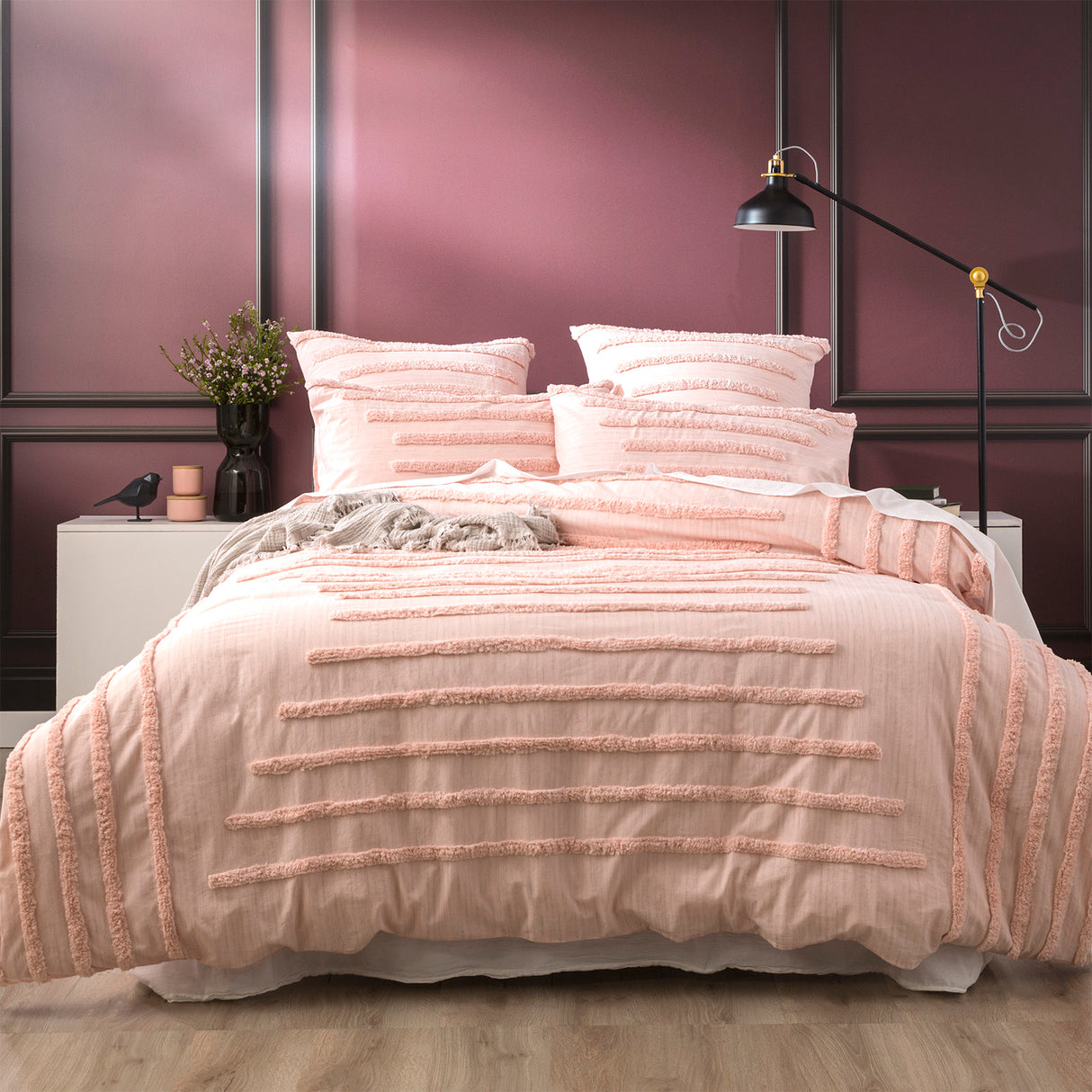 Classic Cotton Vintage washed Tufted Quilt / Duvet Cover set King Blush