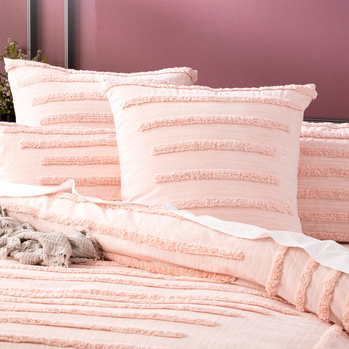 Classic Cotton Vintage washed Tufted Quilt / Duvet Cover set Queen Blush