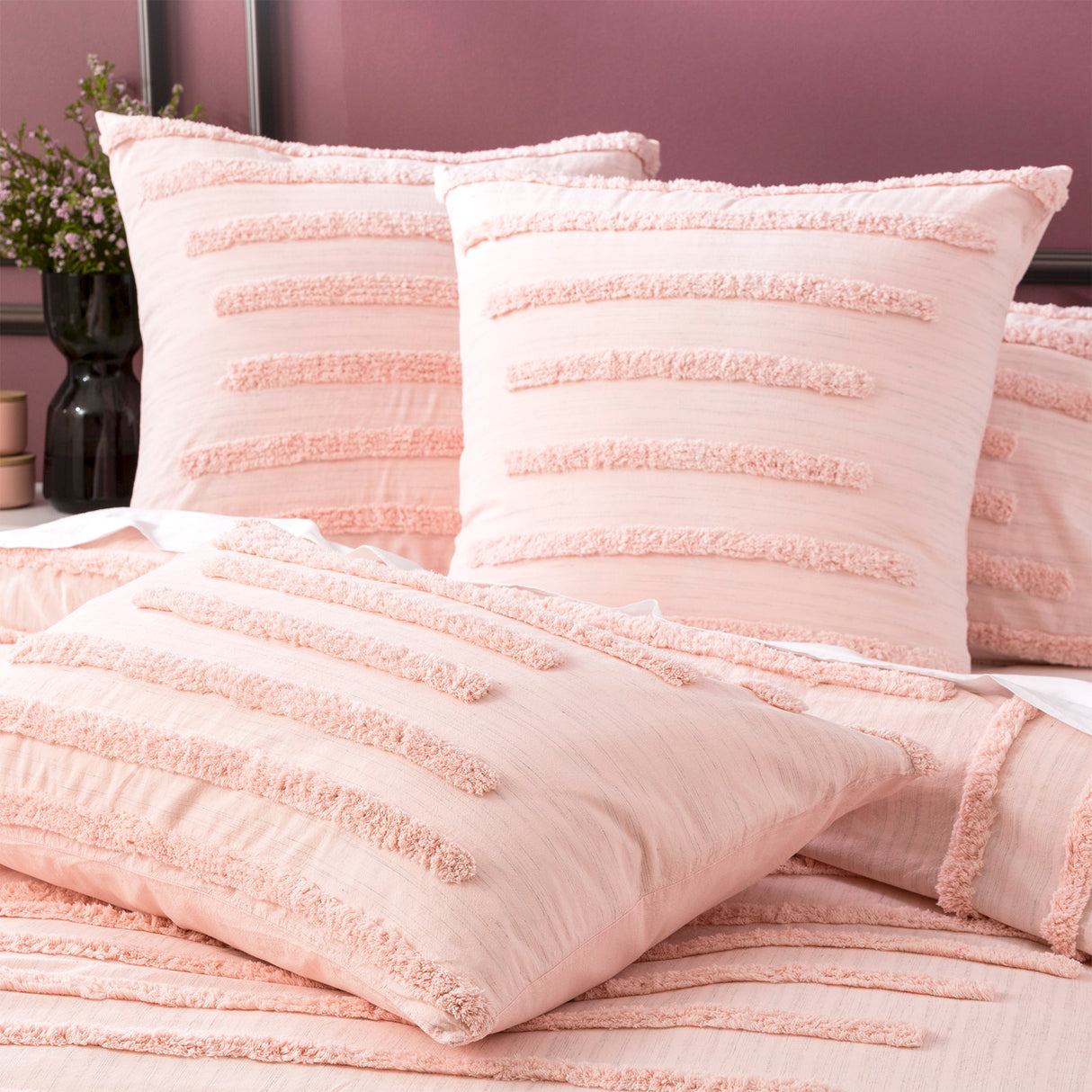Cotton Vintage washed Tufted  European Pillowcase Blush