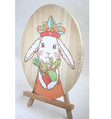 Whimsical Tribal Bunny Princess plywood wall art, eco-friendly, 210mm x 280mm, perfect for nurseries and playrooms.