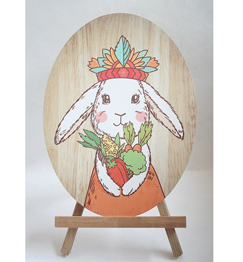 Whimsical Tribal Bunny Princess wall art in eco-friendly plywood, adding playful charm to any living space.