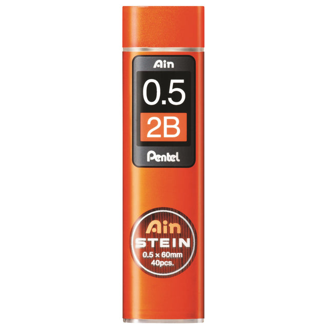 Pentel Ain Stein 2B 0.5mm mechanical pencil leads in swivel-top tubes, durable and eco-friendly, perfect for precise writing.