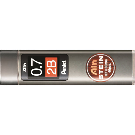 Pentel Ain Stein 2B 0.7mm pencil leads in swivel-top tube, durable with honeycomb structure, box of 12.