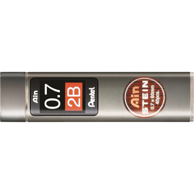 Pentel Ain Stein 2B 0.7mm pencil leads in swivel-top tube, durable with honeycomb structure, box of 12.