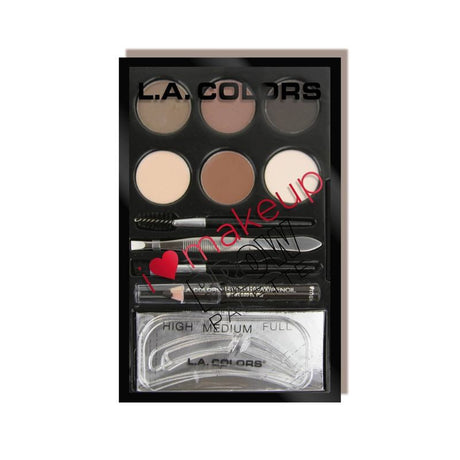 LA Colors I Heart Makeup Brow Palette Medium-Dark with powders, waxes, highlighter, tools, and tutorial for perfect brows.