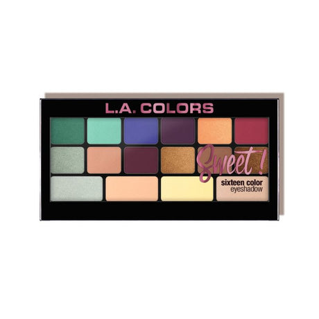 LA Colors Sweet! 16 Colour Eyeshadow Palette in Playful featuring 16 vibrant shades for versatile eye makeup looks.