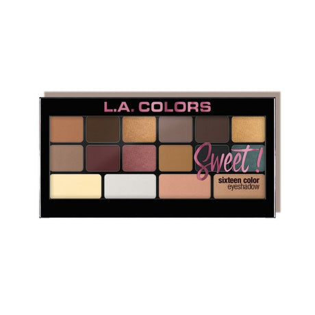 LA Colors Sweet! 16 Colour Eyeshadow Palette in Seductive showcasing 16 vibrant shades for versatile eye looks.