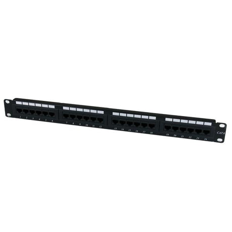 24-Port Rackmount Cat 6 Patch Panel with easy installation, 110-type termination, and writable surface for network organization.