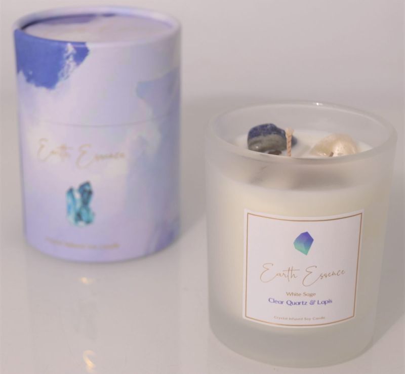 Crystal Soy Wax Candle - White Sage Clear Quartz and Lapis