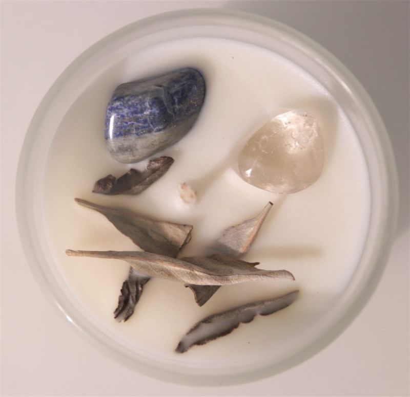 Crystal Soy Wax Candle - White Sage Clear Quartz and Lapis