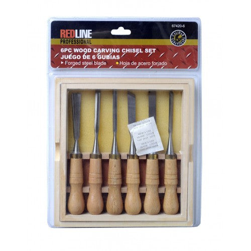 6-piece carving chisel set with wooden handles, ideal for wood, clay, and wax crafting projects.