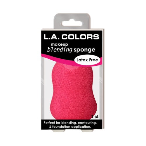 Pink LA Colors makeup blending sponge with unique shape for seamless foundation and concealer application.