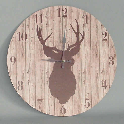 Wall Clock Wooden - Stag - 34cm