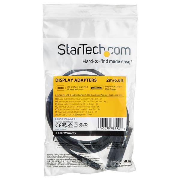 2 m (6.6’)?USB C to DisplayPort 1.4 Cable?- Bidirectional?- 8K