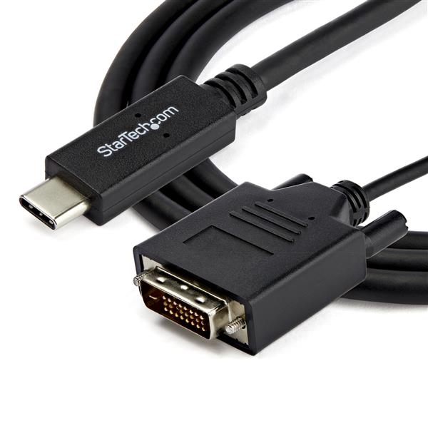1m USB-C to DVI adapter cable connecting USB-C devices to DVI monitors, supporting up to 1920x1200 resolution.