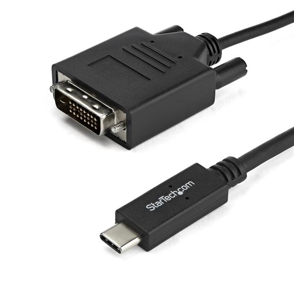 1m USB-C to DVI adapter cable connecting Thunderbolt 3 devices to DVI monitors, supporting 1920x1200 resolution.
