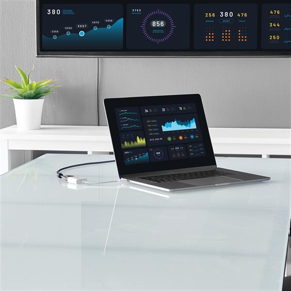 USB-C to VGA adapter in white, providing high-definition video output up to 1080p, compact for travel compatibility with Windows and Mac.