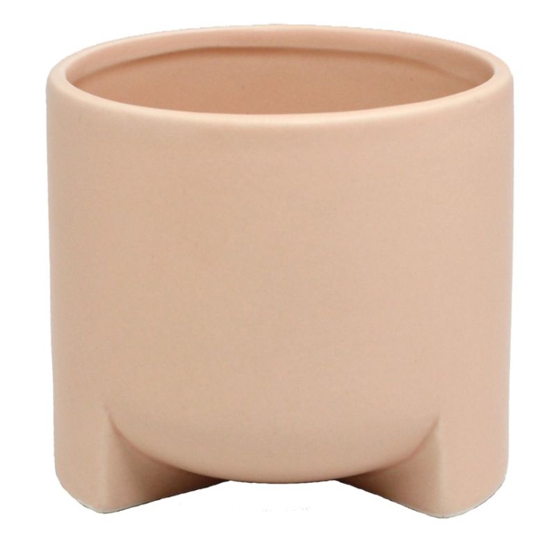 Planter - Round Ceramic Pot with Feet in Matt Light Pink
