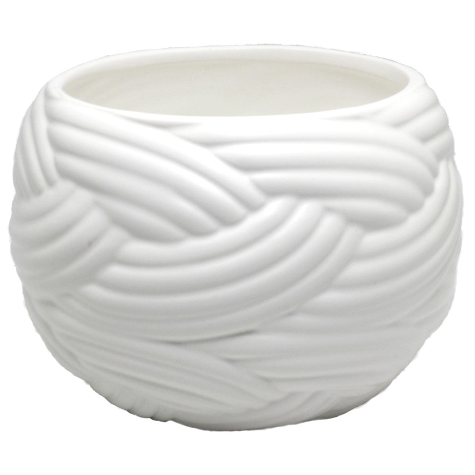 Vase /Planter - Ceramic Fish Bowl with Weave Pattern in Matt White