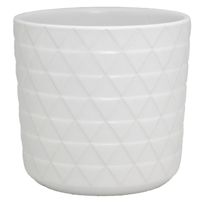 Vase / Planter - Ceramic Pot in White Geometric DesignHas a drainage hole