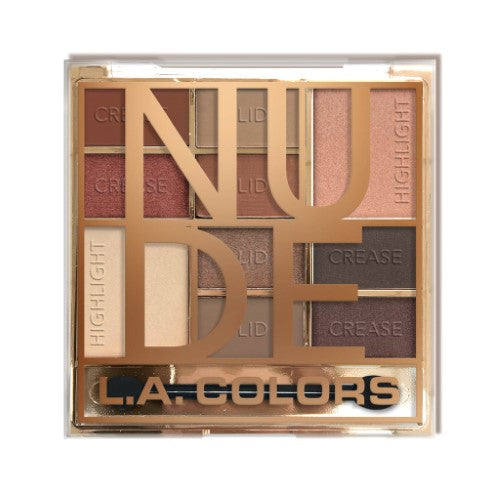 LA Colors Color Block Eyeshadow palette in Nude, featuring 2 highlight pans, 4 lid shades, and 4 crease colors for versatile looks.