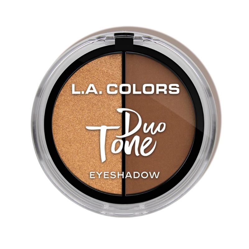 LA Colors Duo Tone Eyeshadow in Toasty with 16 coordinated shades, mirror, and applicator for versatile eye looks.