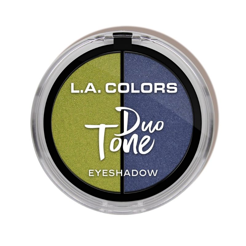 LA Colors Duo Tone Eyeshadow palette featuring 16 shades for versatile looks, includes mirror and dual-ended applicator.