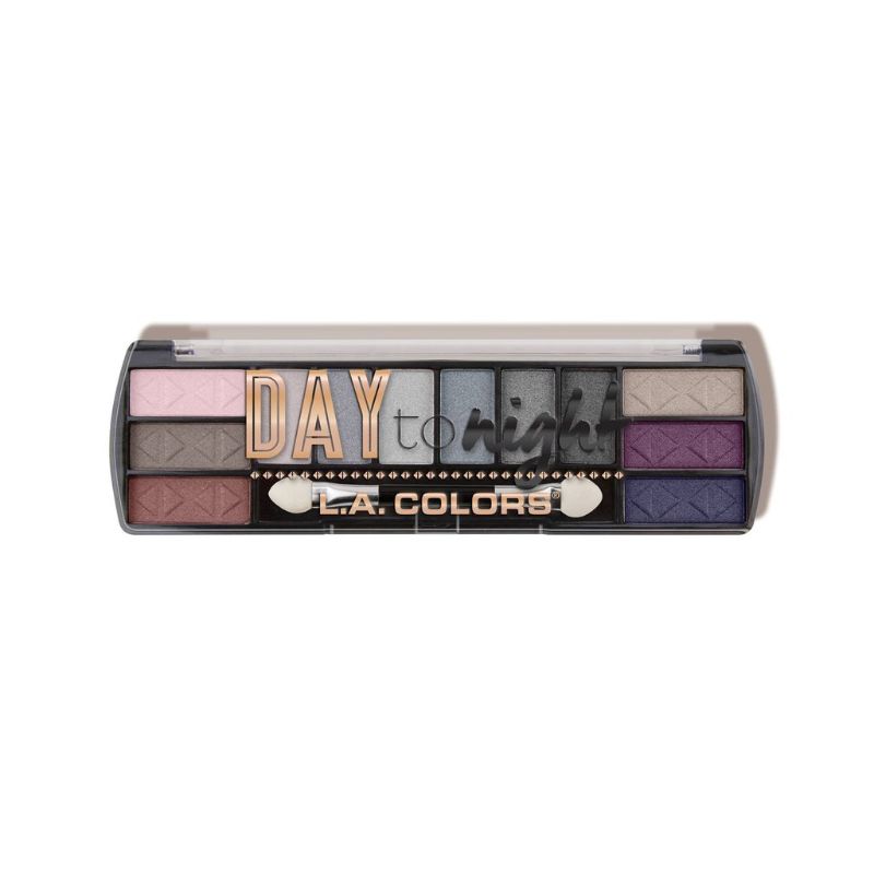 LA Colors Day to Night eyeshadow palette featuring 12 versatile shades for smooth transition from day to night looks.
