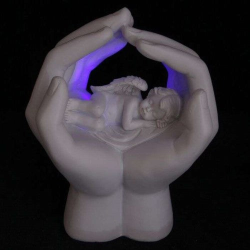 Ornament - Sleeping Cherub in Hands with LED (17cm)