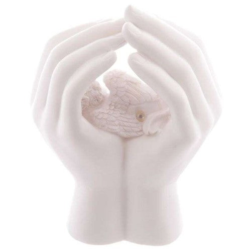 Ornament - Sleeping Cherub in Hands with LED (17cm)