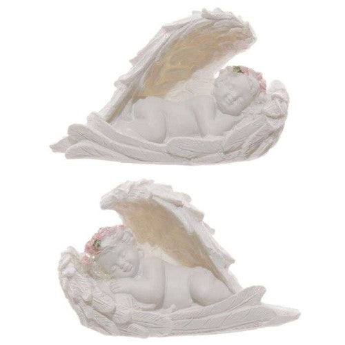 Ornament - Cherubs Sleeping in Wings with Pink Roses (Set of 6 Asstd)