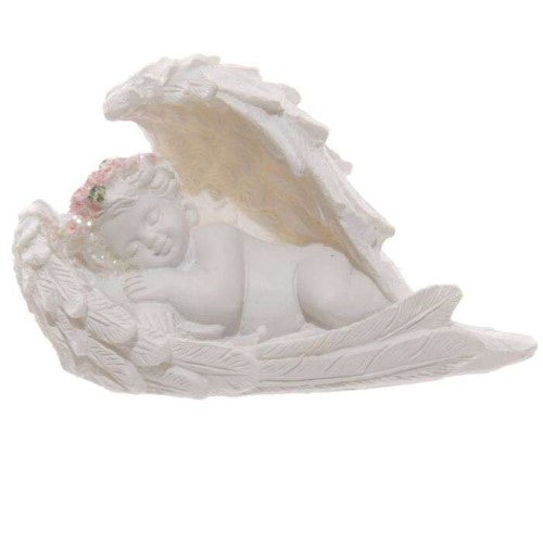 Ornament - Cherubs Sleeping in Wings with Pink Roses (Set of 6 Asstd)
