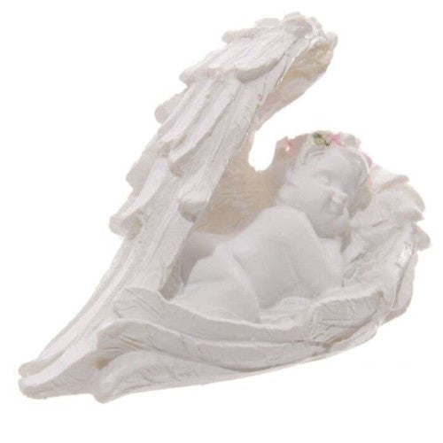 Ornament - Cherubs Sleeping in Wings with Pink Roses (Set of 6 Asstd)