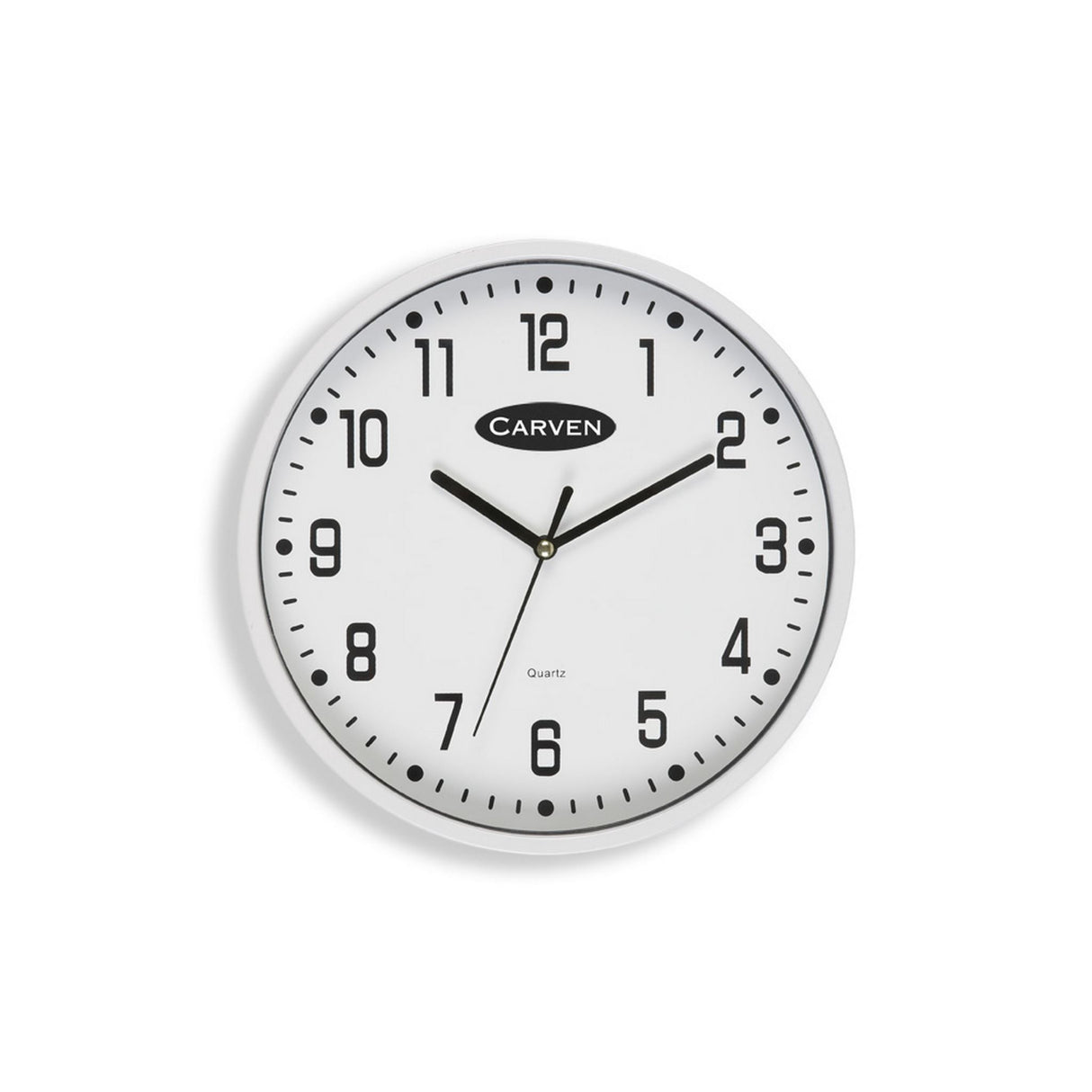 Carven Clock 225mm White: Stylish wall-mounted clock with large numbers, sleek design, and durable glass face.