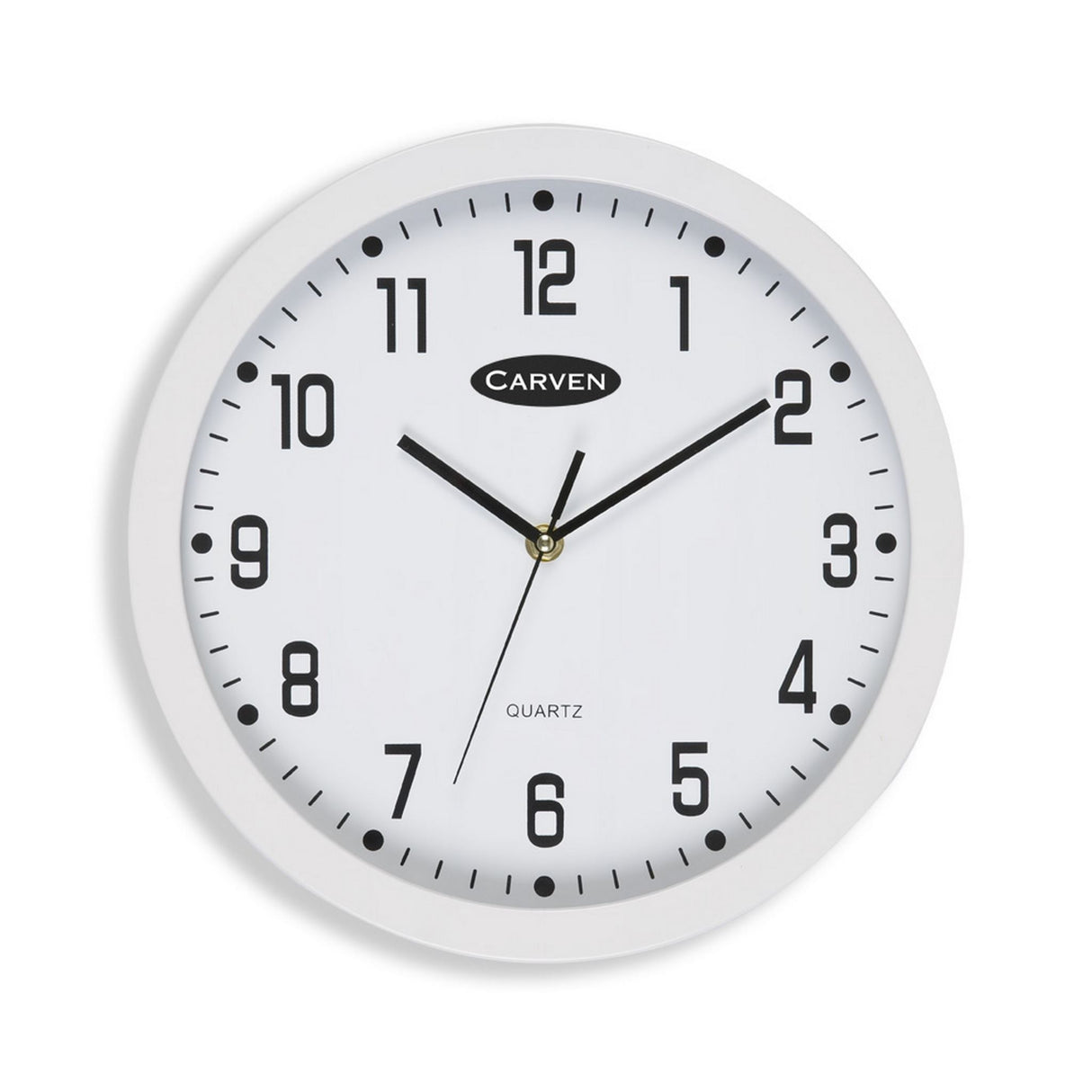 Stylish Carven Clock 300mm in white with large numbers, glass face, perfect for modern home decor.