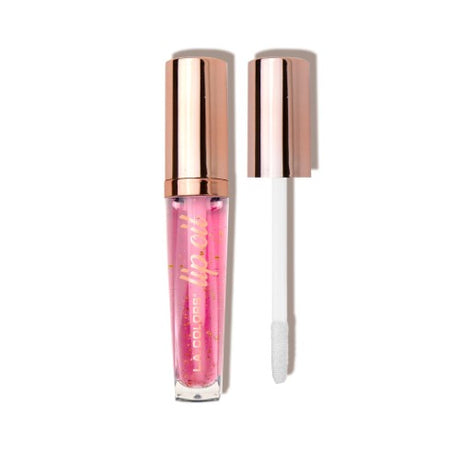 LA Colors Sweetie Candy Nourishing Lip Oil in a sleek tube, featuring gold flakes for shimmer and a sweet candy scent.