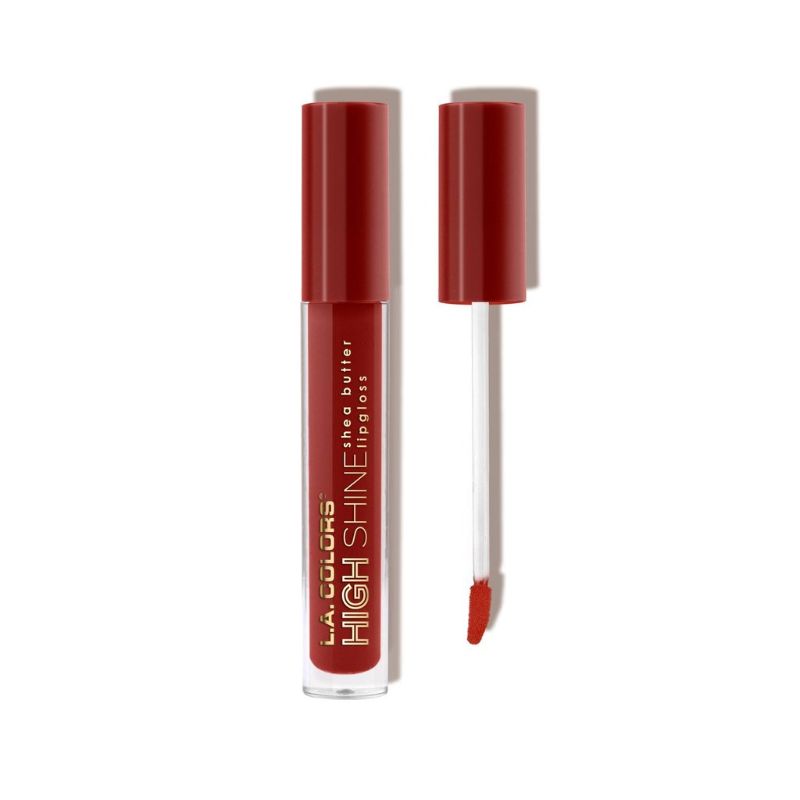 LA Colors High Shine Lipgloss in Scarlett, featuring vibrant color, intense shine, and hydrating shea butter and vitamin E.