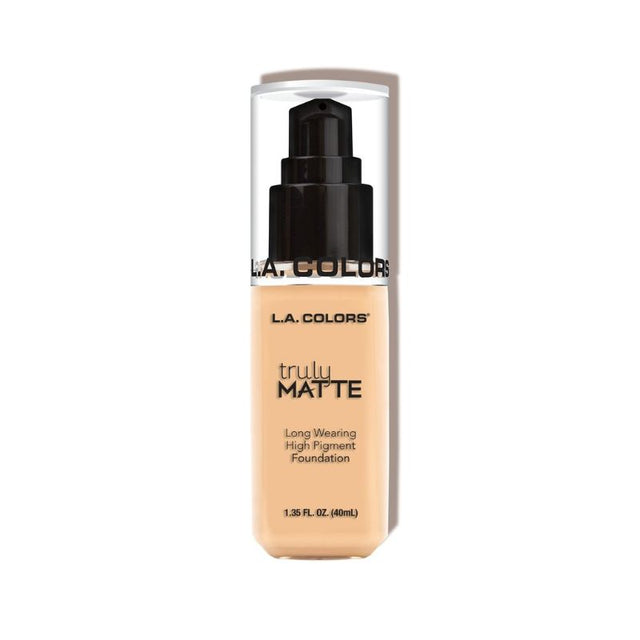 LA Colors Truly Matte Foundation in Porcelain offering high-pigment, full-coverage, matte finish for a flawless complexion.