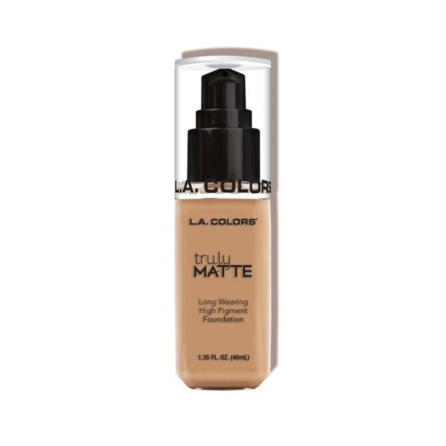 LA Colors Truly Matte Foundation in Soft Beige offers high coverage with a lightweight, matte finish for a flawless look.