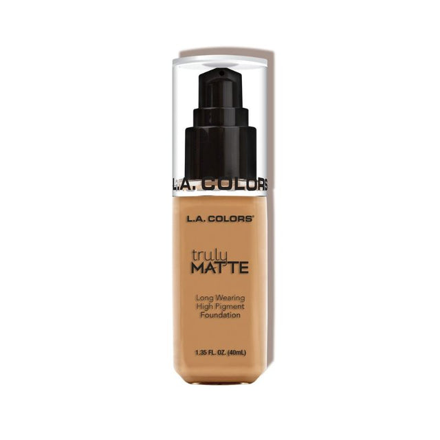 LA Colors Truly Matte Foundation in Warm Honey, offering a high-pigment, matte finish for diverse skin tones.