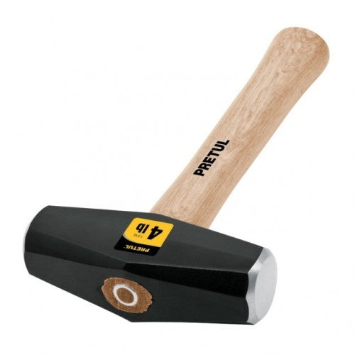 4lb Club Hammer with lacquered faces and waxed oak handle for durability and comfort in construction and demolition tasks.