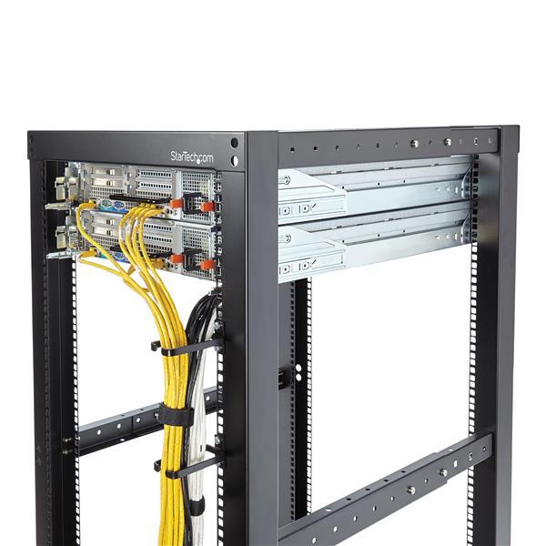 1U Vertical Server Rack D-Ring Hook, steel construction for cable management, enhances airflow and protects equipment.