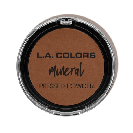 LA Colors Mineral Pressed Powder in Ebony, ideal for a natural matte finish, suitable for sensitive skin and on-the-go touch-ups.