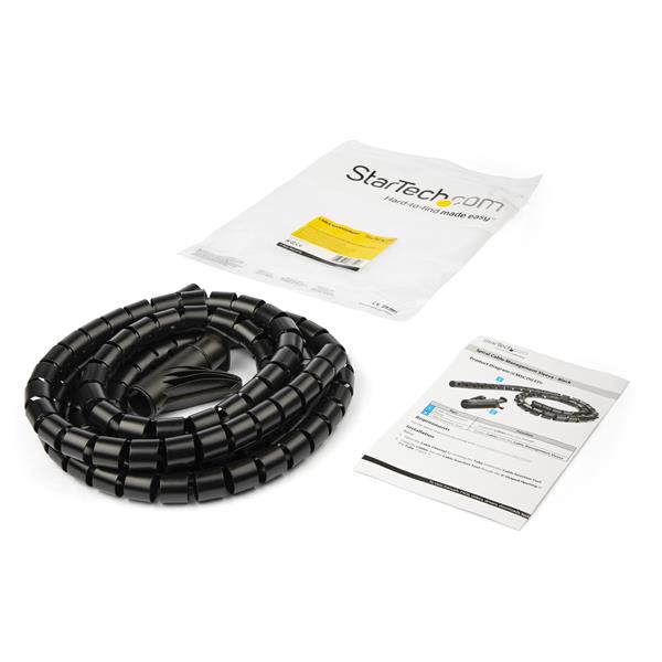 2.5m spiral cable management sleeve in black, 25mm diameter, designed to organize and protect various cables in home and office settings.