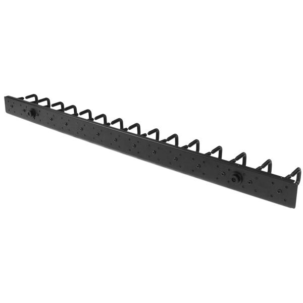 Vertical cable organizer with D-ring hooks for optimized server rack management, measuring 91 cm, tool-free installation.